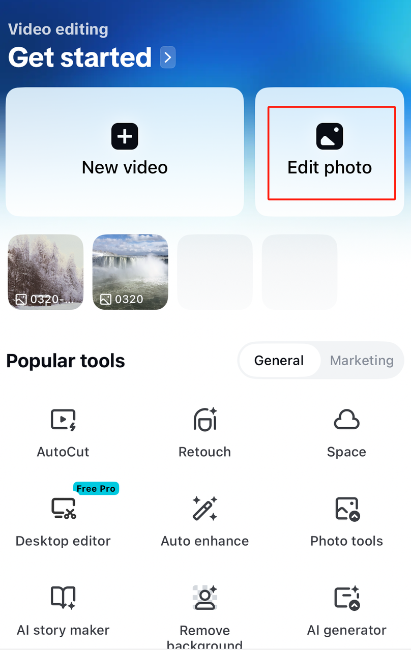 CapCut Mobile Edit photo