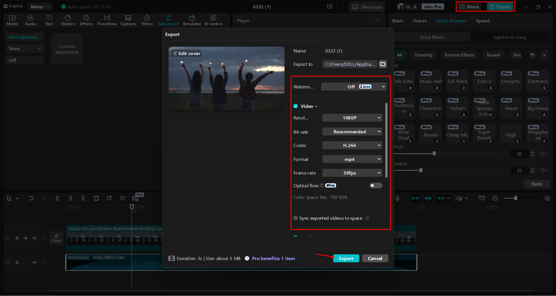 Експорт відео з настільного відеоредактора CapCut