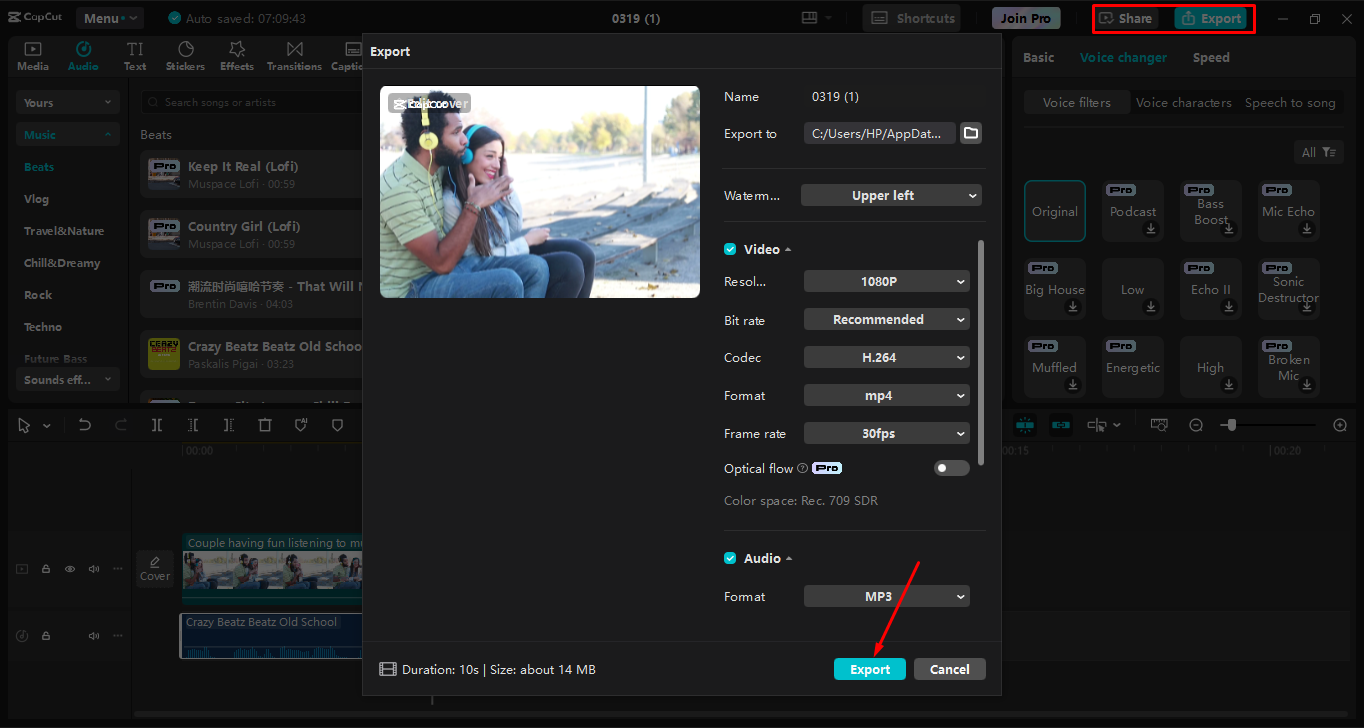 CapCut masaüstü video düzenleyicisinden yüksek kaliteli video dışa aktarma