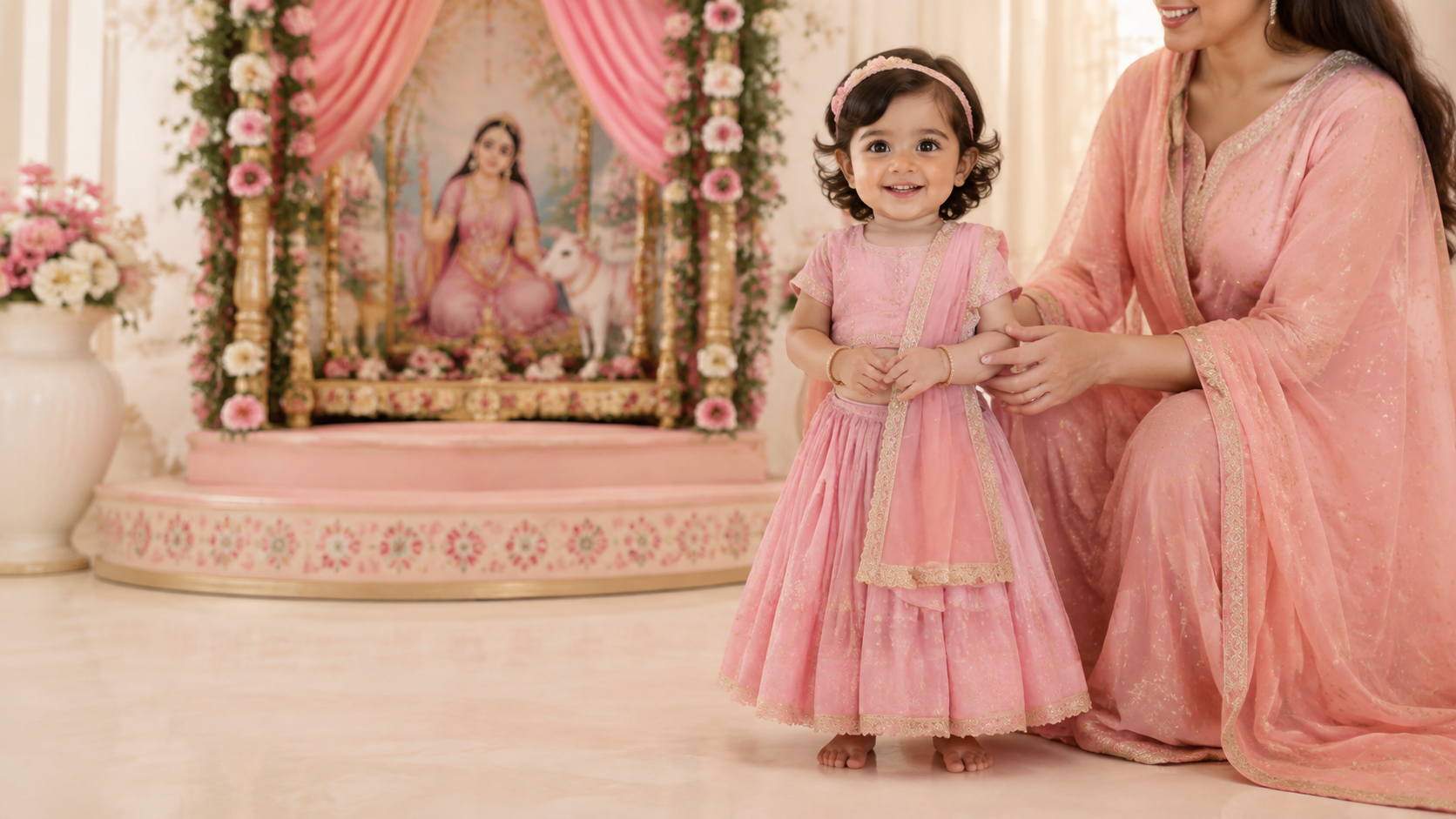 baby radha rani prompt example — Family-friendly celebration scene