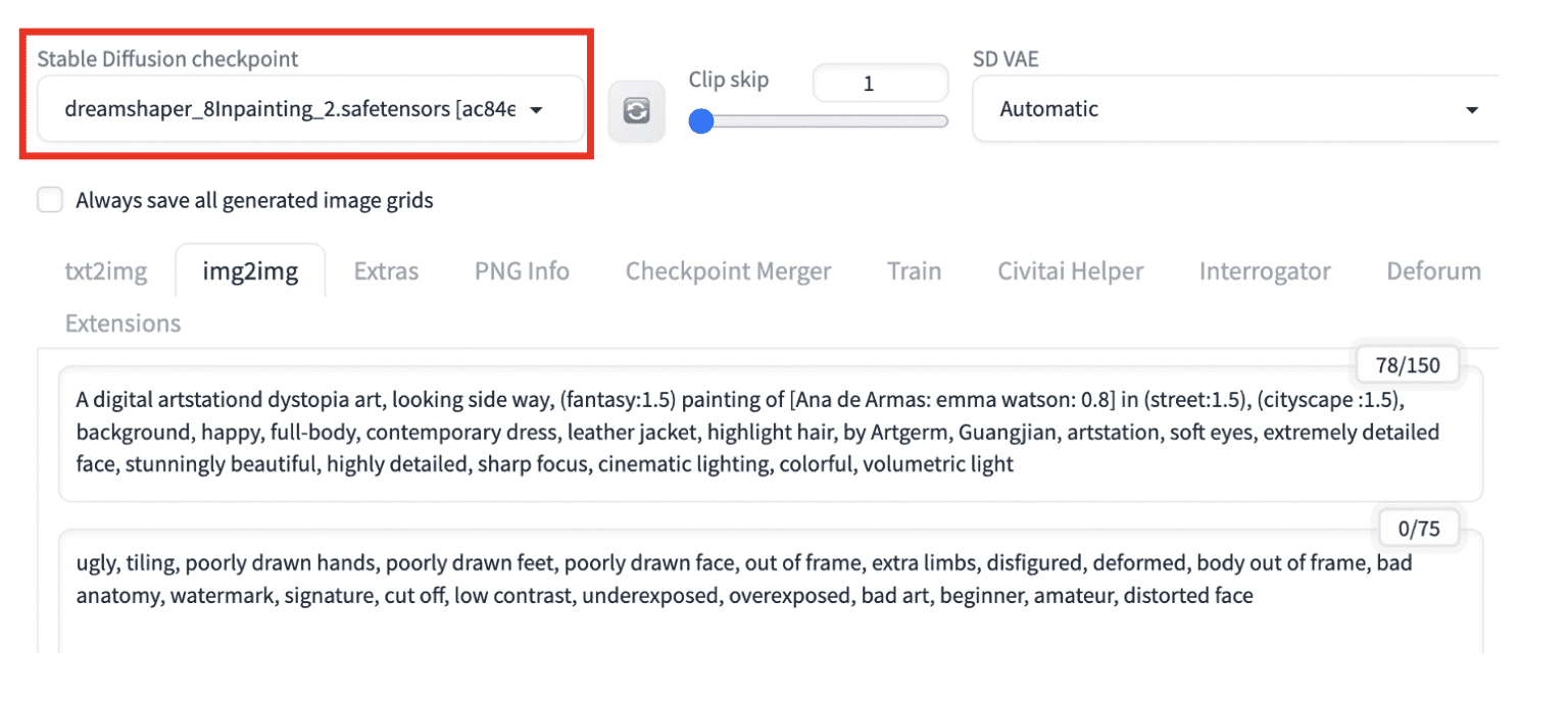 Set the inpainting parameters