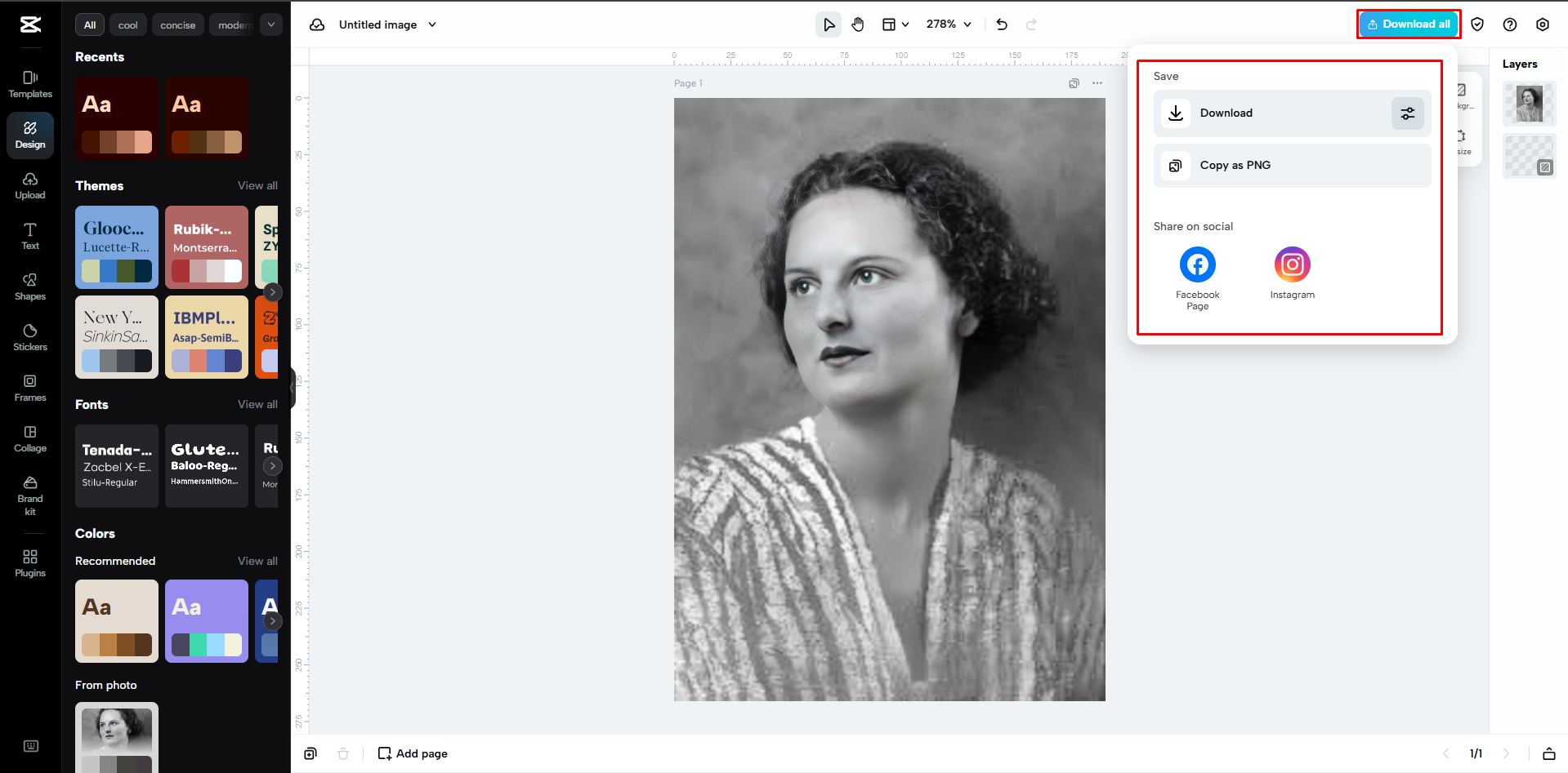 Downloading the image from CapCut Web