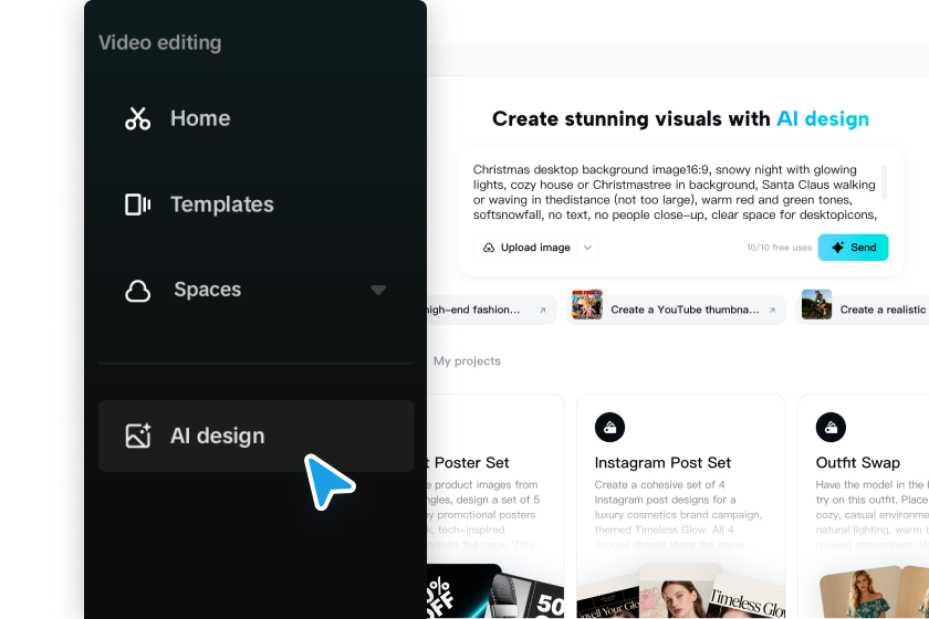 Opening CapCut to enter a text prompt for a Christmas background