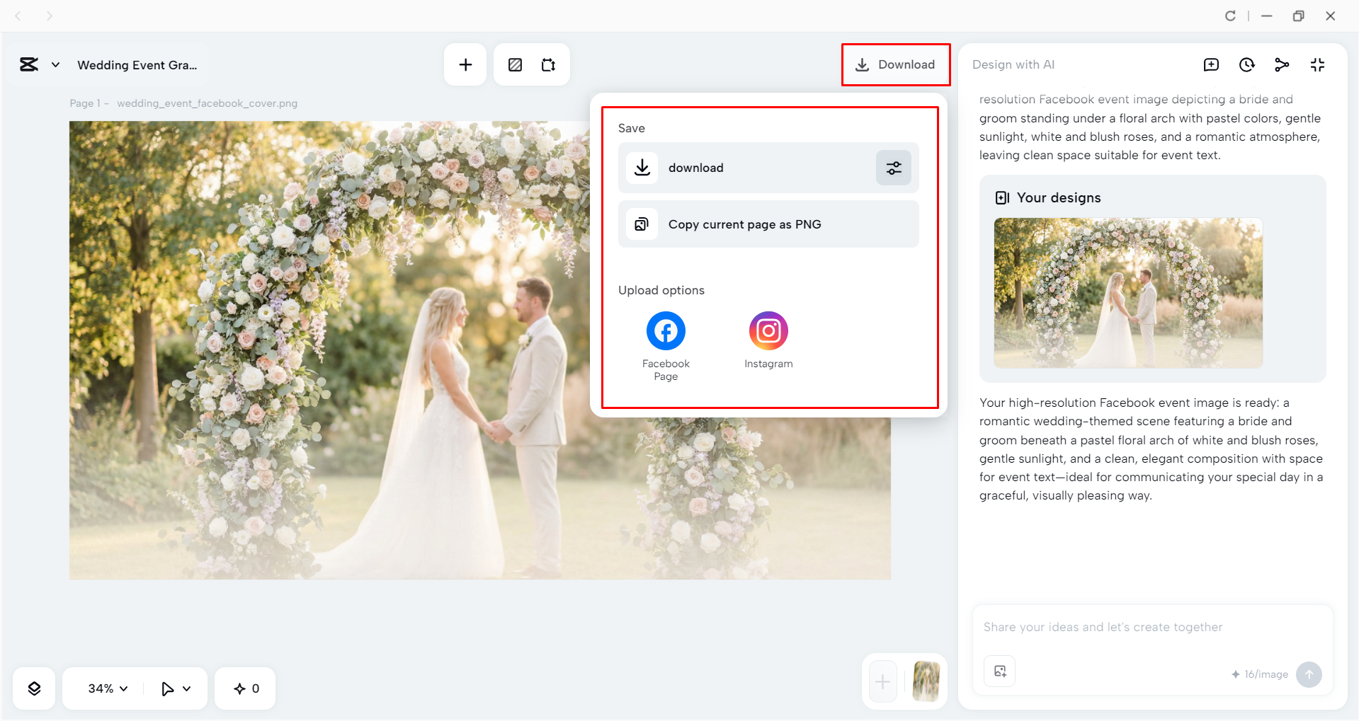 Downloading the image from the CapCut desktop video editor
