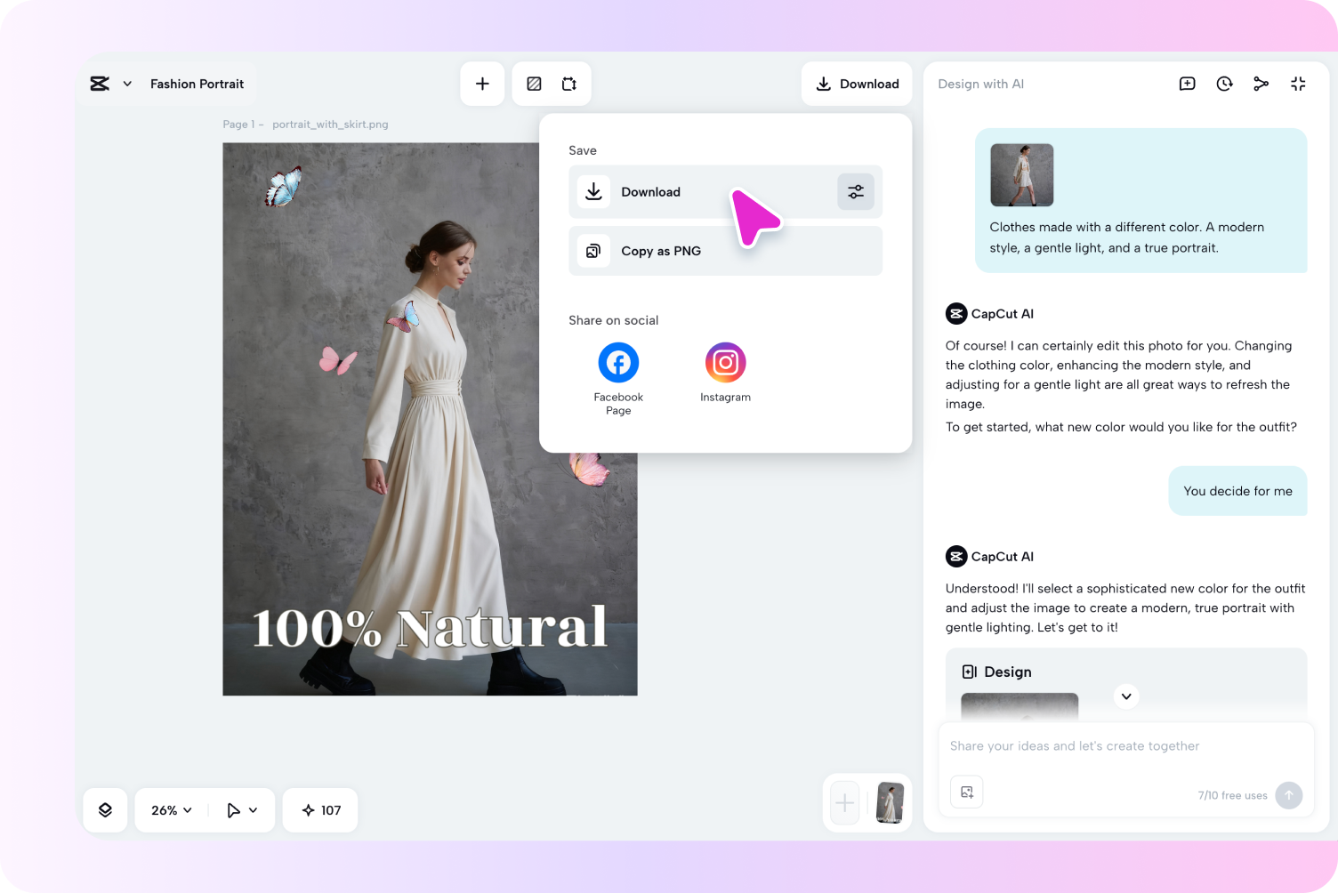 Exporteer je gegenereerde outfit.
