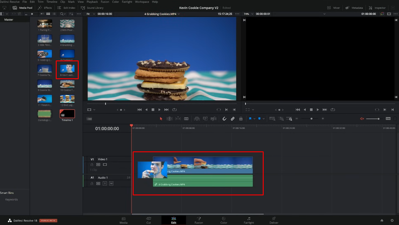 Adding the screen recording to DaVinci Resolve's timeline