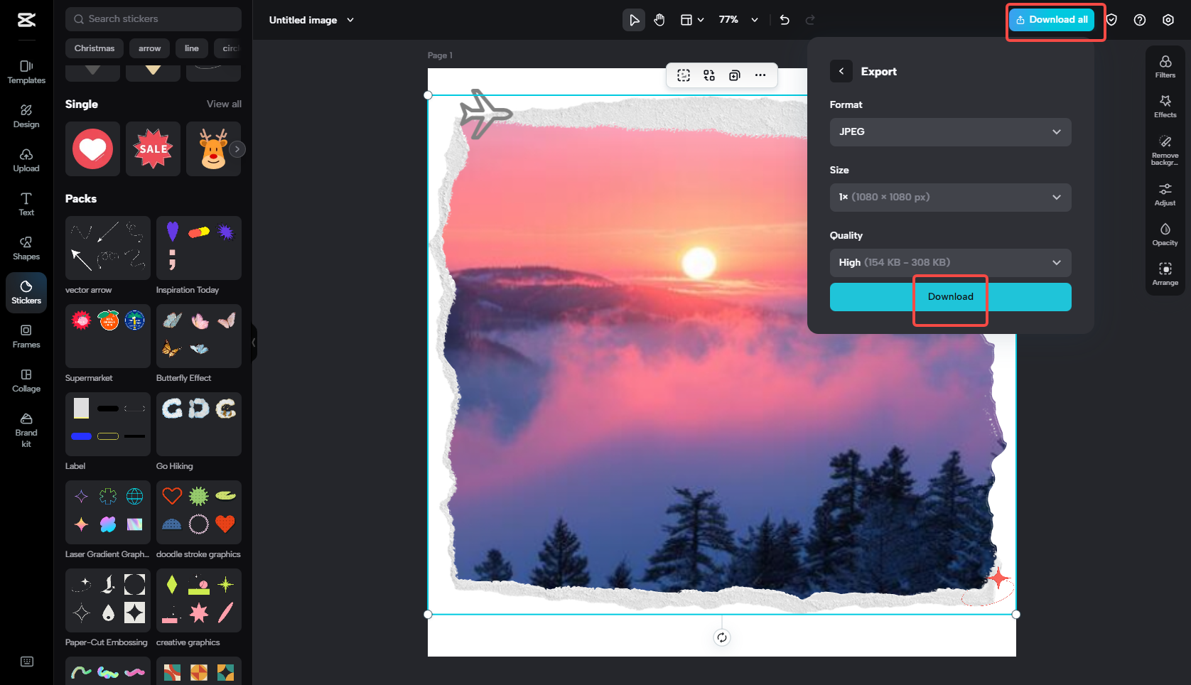 Exporting the image in CapCut