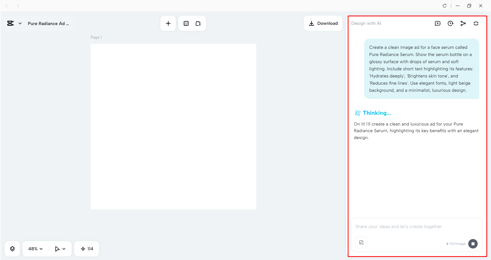 Generating an image ad with CapCut's AI Design