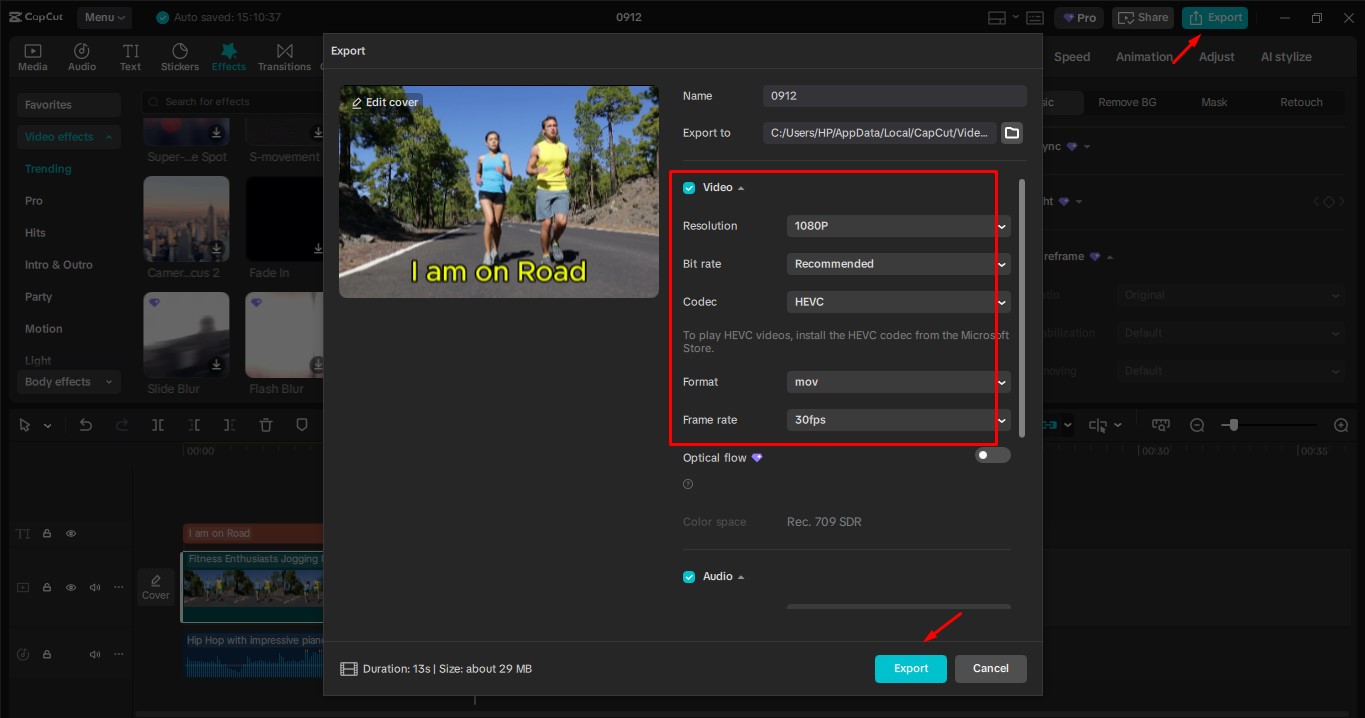 Export your video from CapCut