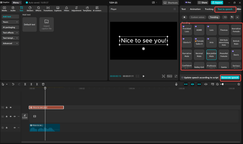 Converting text to speech in CapCut