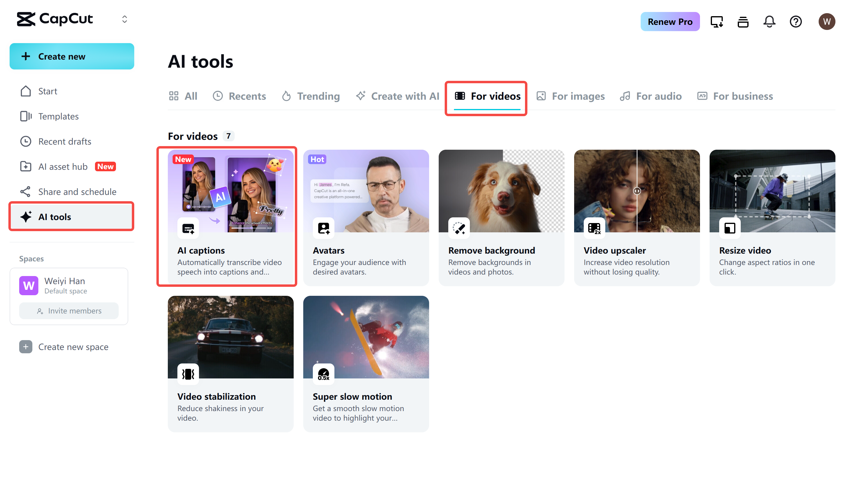 Accessing the AI caption tool in CapCut Web