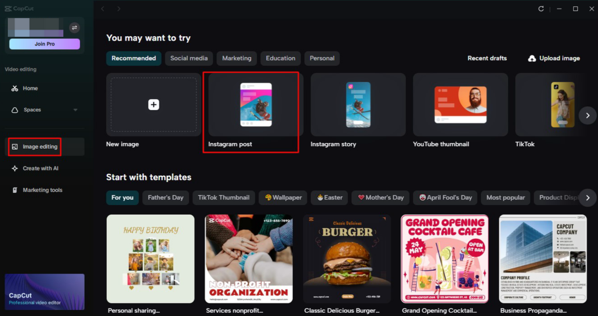 Instagram-profiilin valinta