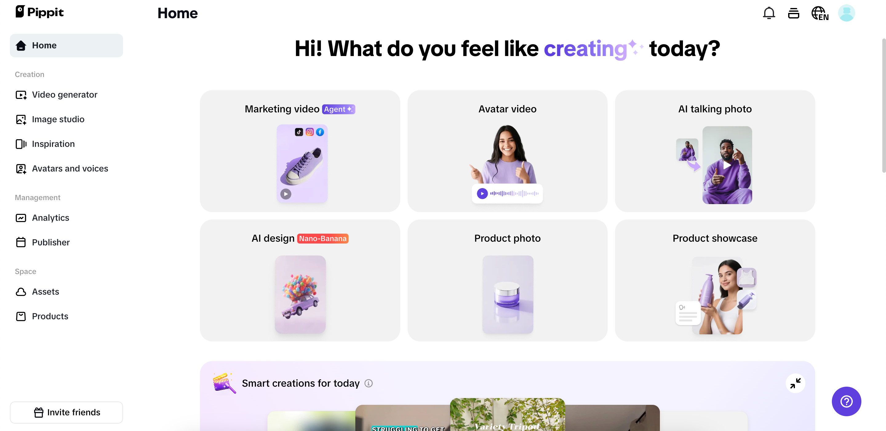 Interface Pippit