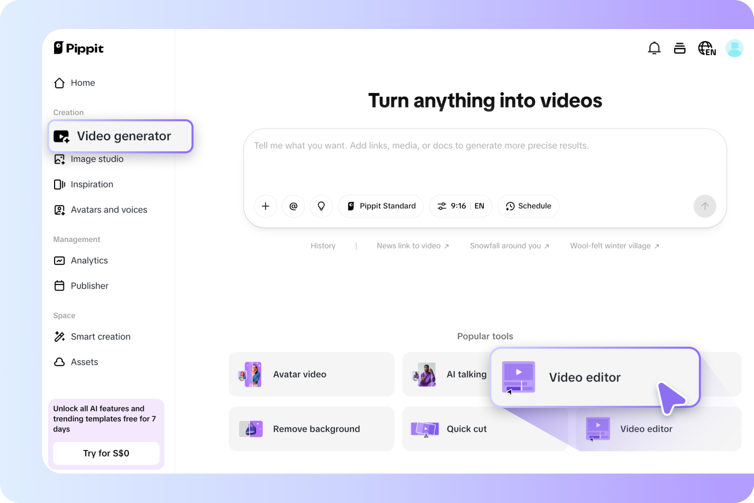 Open Video editor and upload your video