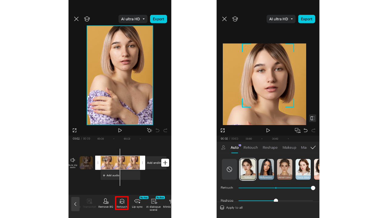 Retouch photo with CapCut App