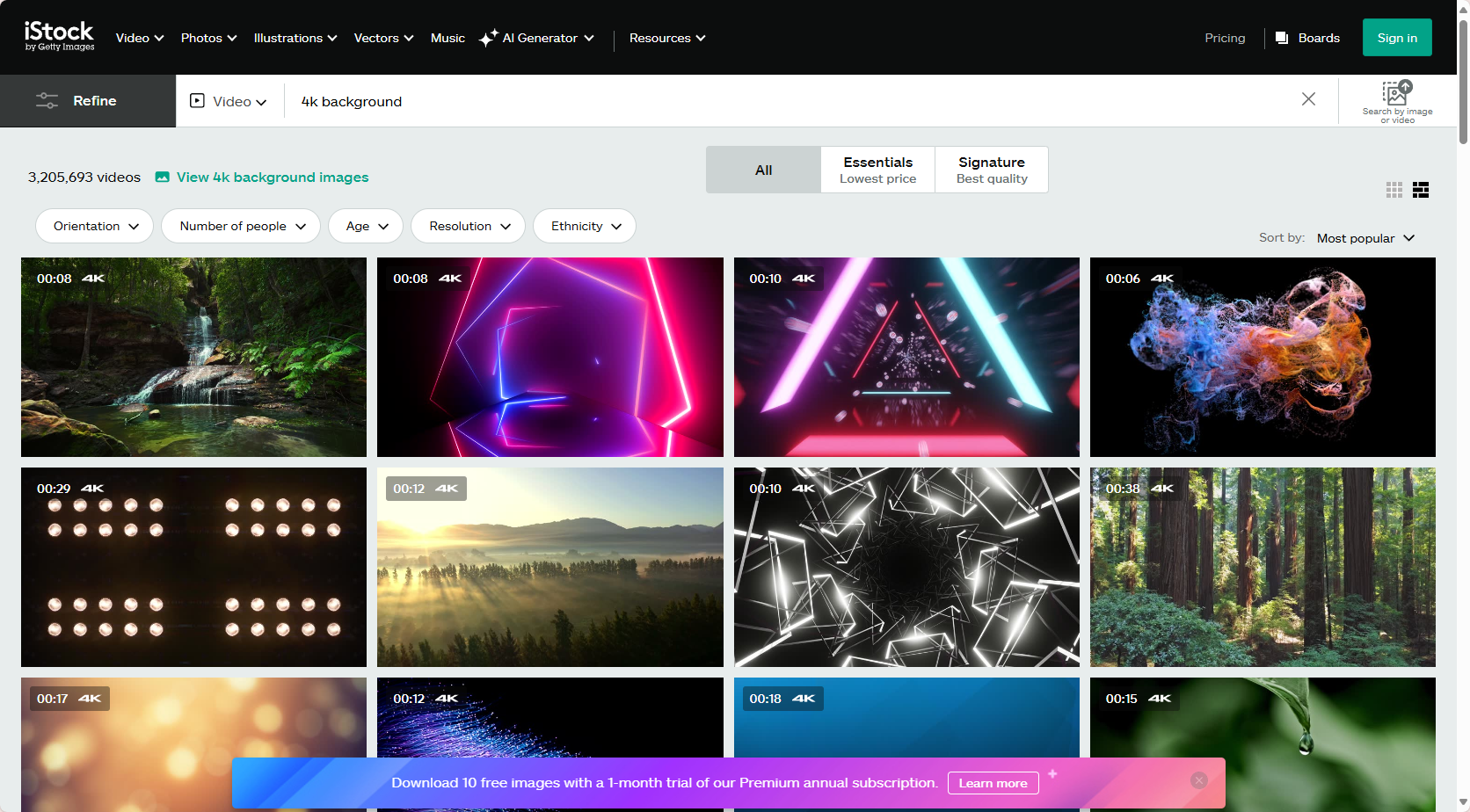 Videos de fondo en iStock