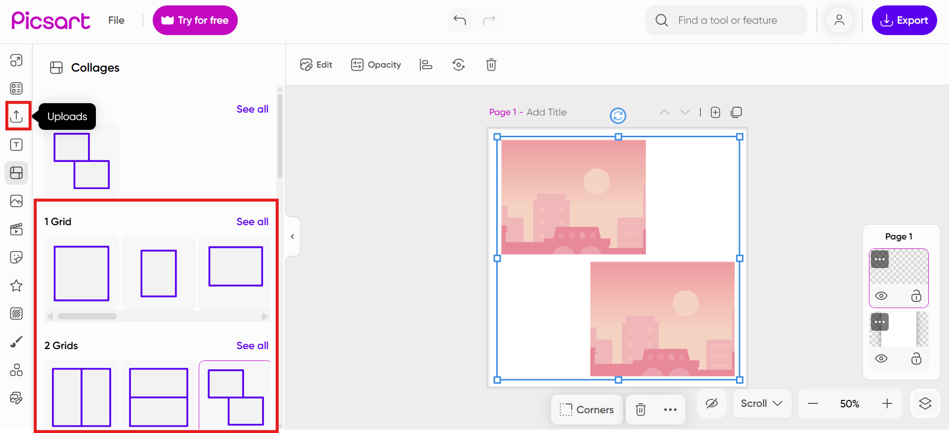 Choose the grid and upload your favorite images
