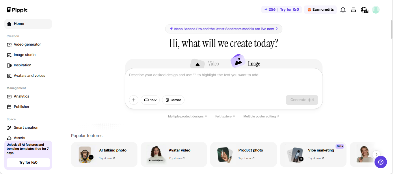 Головна сторінка Pippit