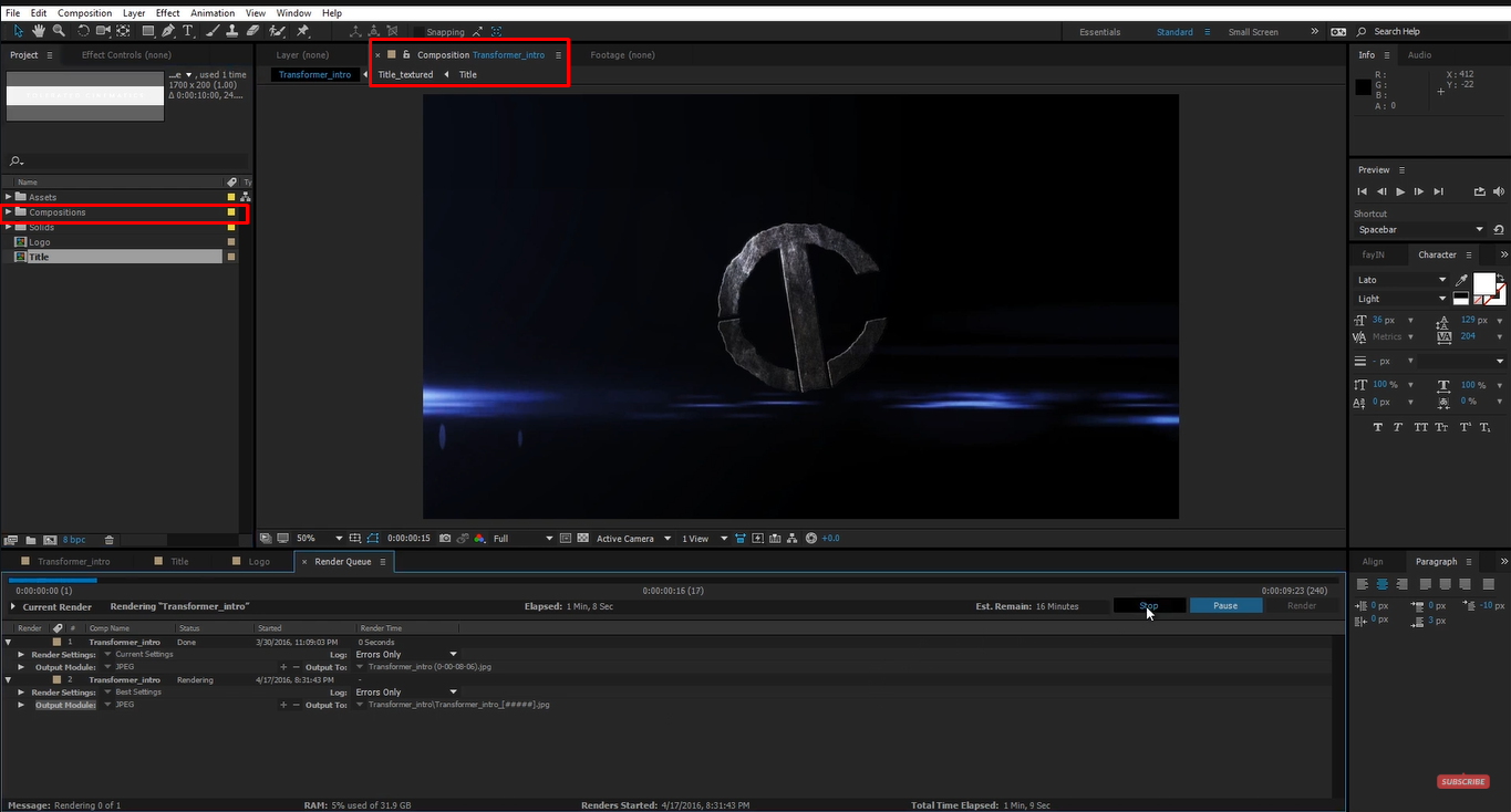 Setting up composition for image sequence export in After Effects