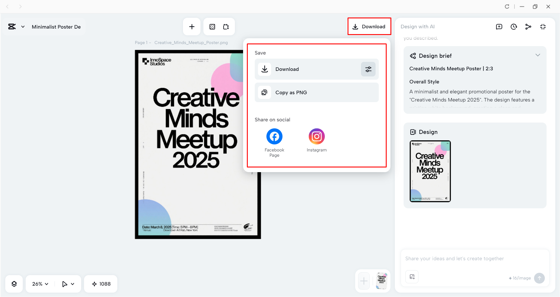 Downloading the poster from the CapCut desktop video editor