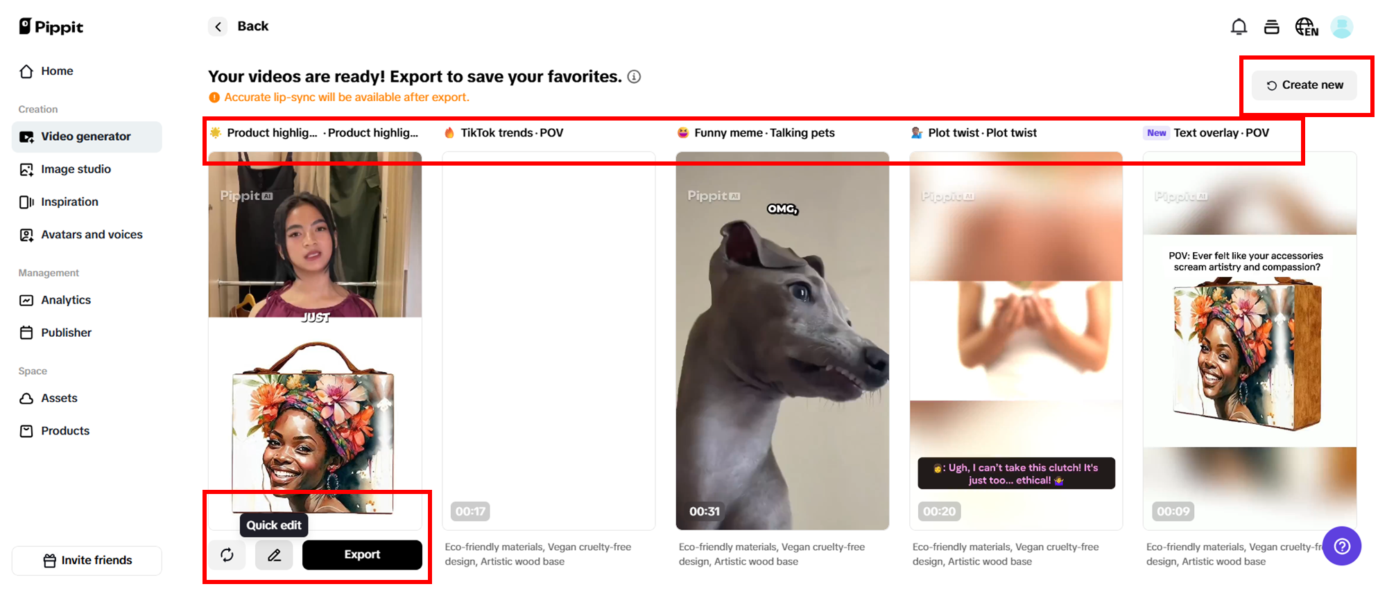 Select your preferred generated video