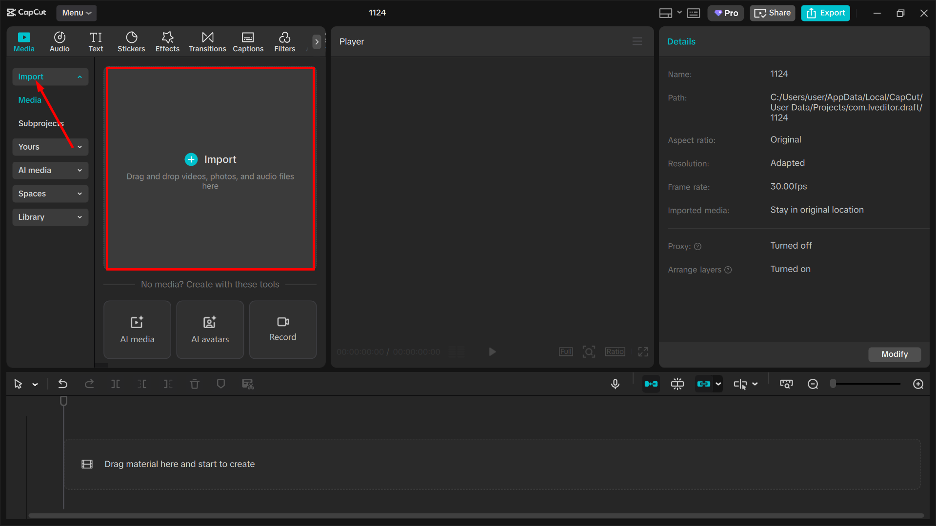 Uploading video to the Capcut desktop video editor
