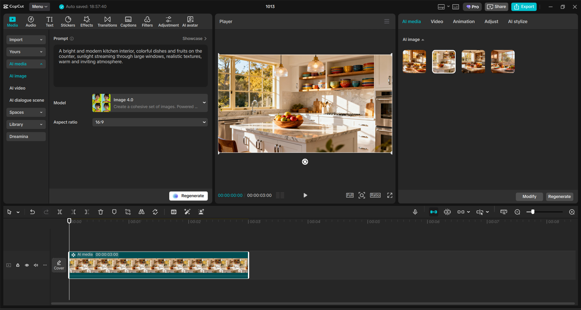 Interface of the CapCut desktop video editor - a user-friendly way to generate AI images
