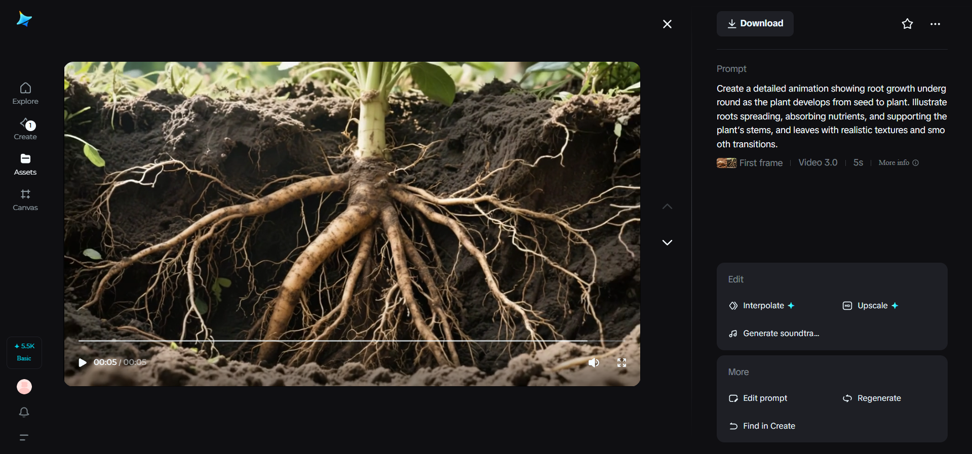 Underground root growth visualizations in Dreamina