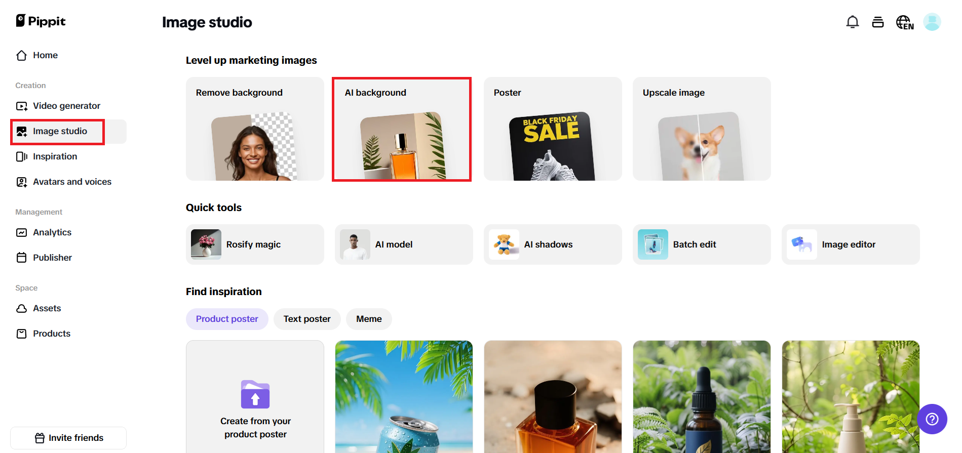Click on AI Background from the Image studio