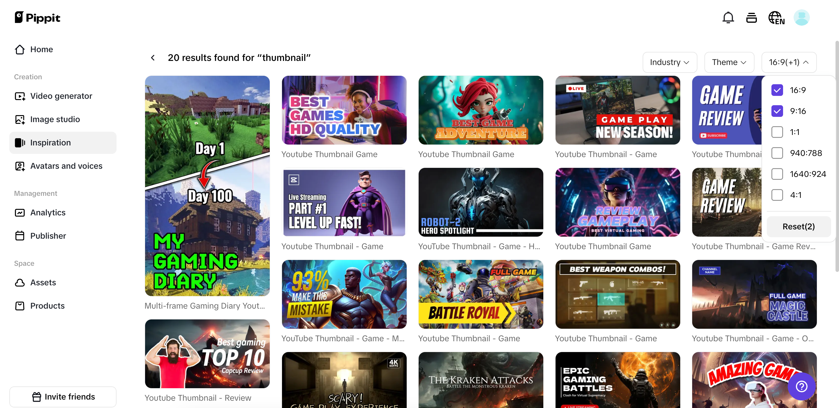 Preset thumbnail templates