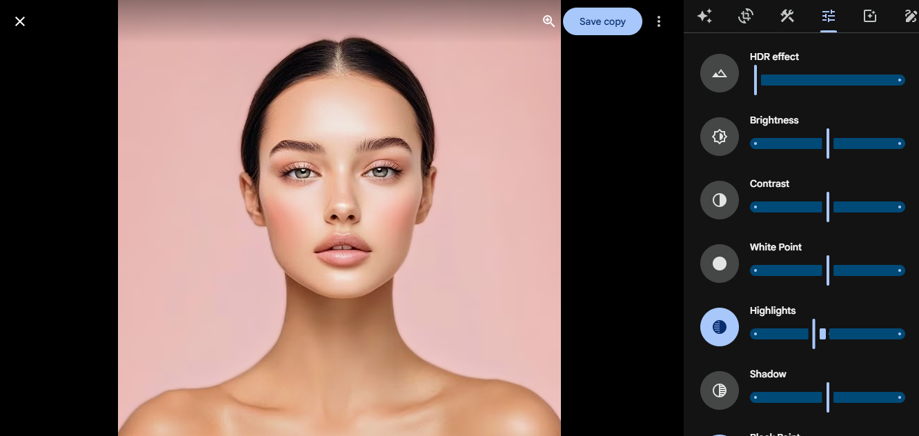 Opción de ajuste de Google Fotos para editar imágenes