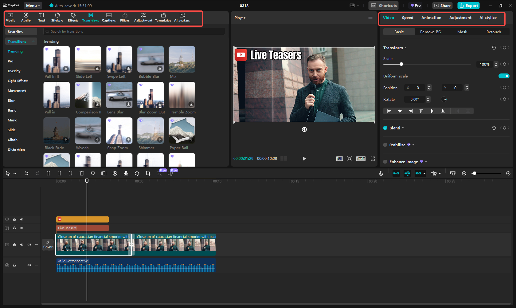 A teaser videó szerkesztése a CapCut-ban