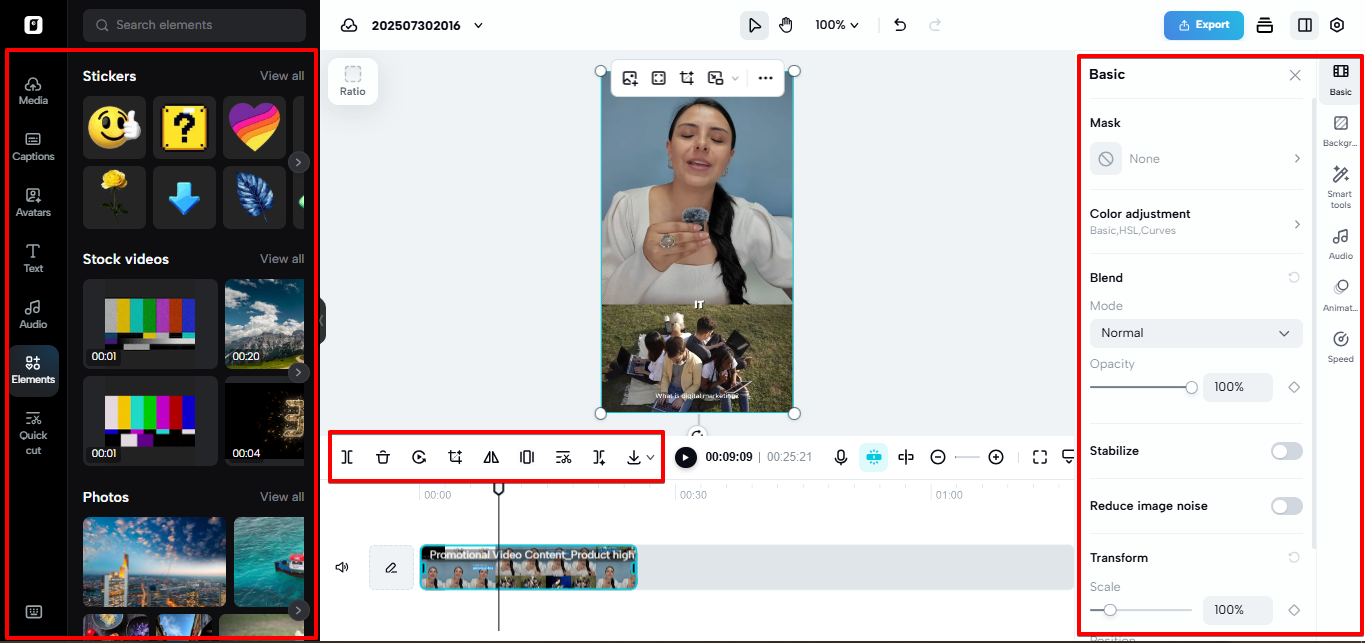 Auto editing video in Pippit