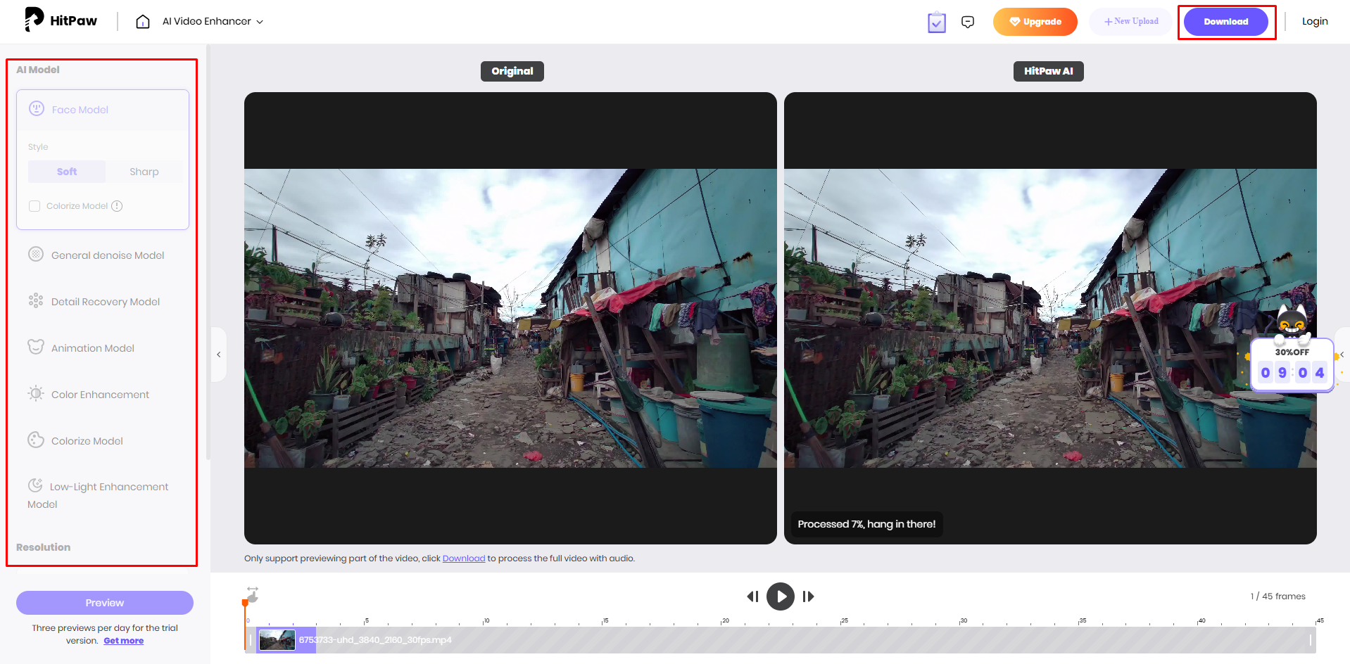 Showing how to upscale a video to 4K with HitPaw