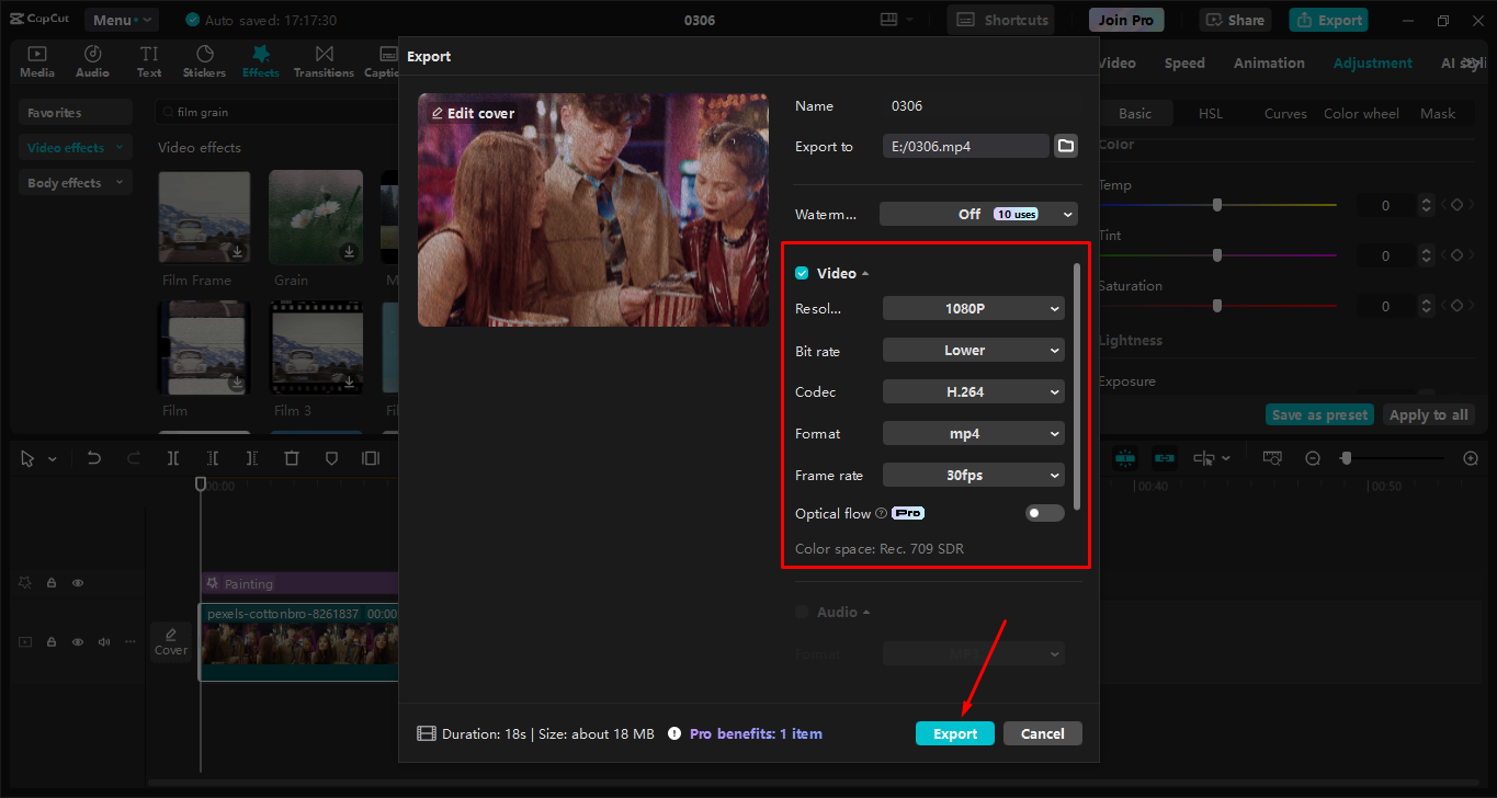 Exporting a video from the CapCut desktop video editor