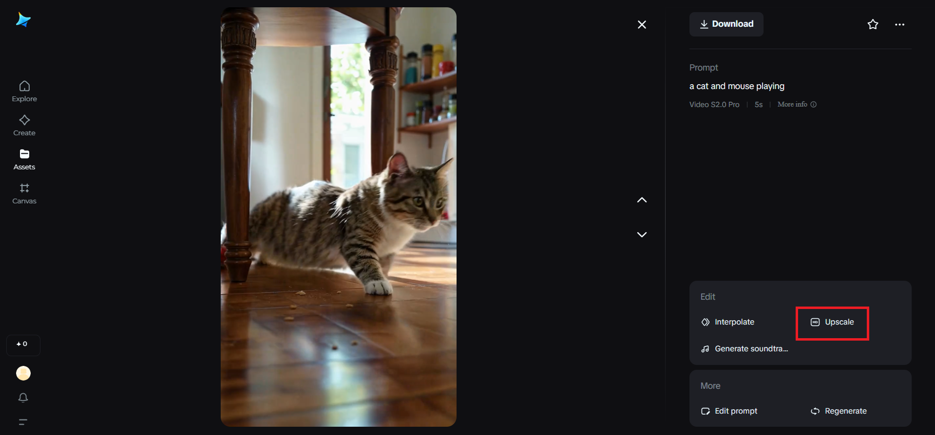 Upscale feature in Dreamina