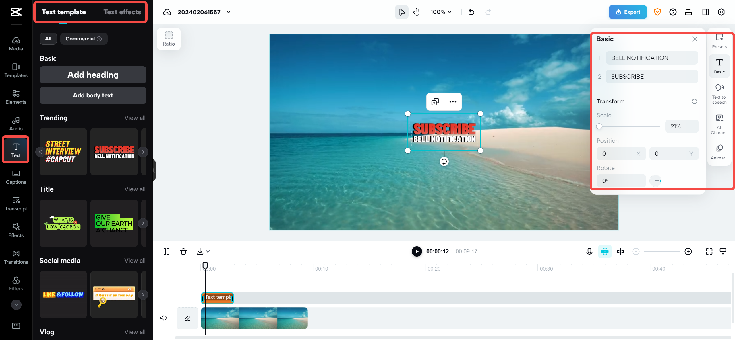 Edit text in video