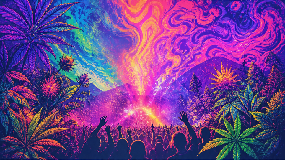 Cannabis Psychedelic Poster AI Effect — Psychedelic color tunnel
