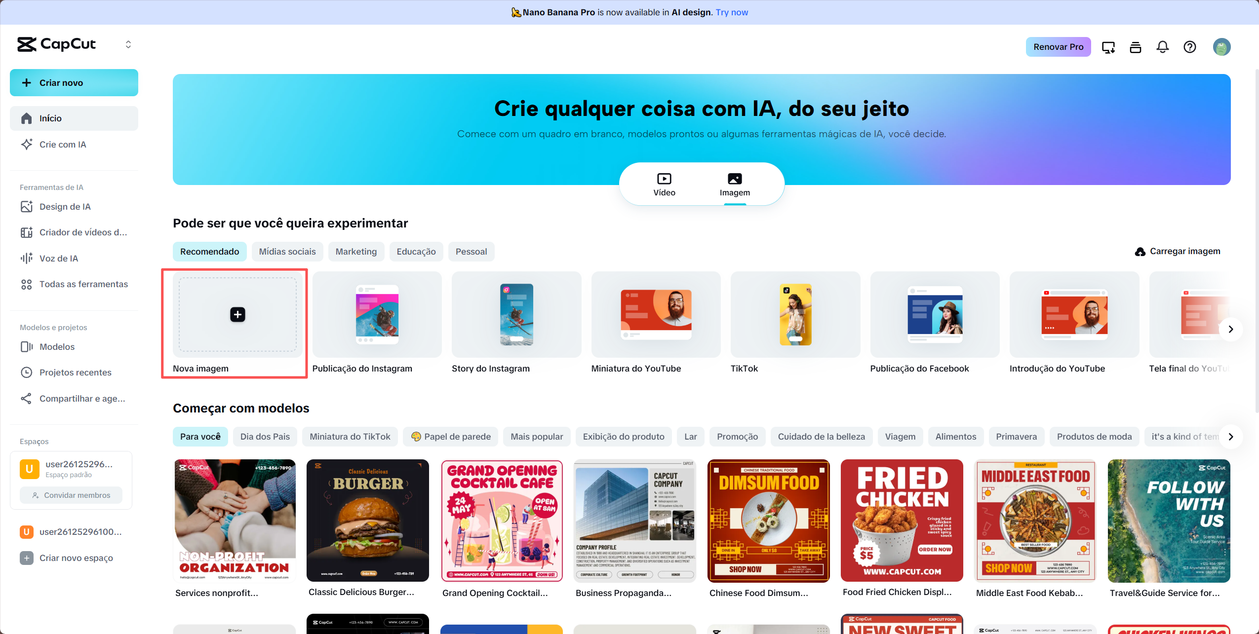 Abra CapCut e navegue até Nova imagem