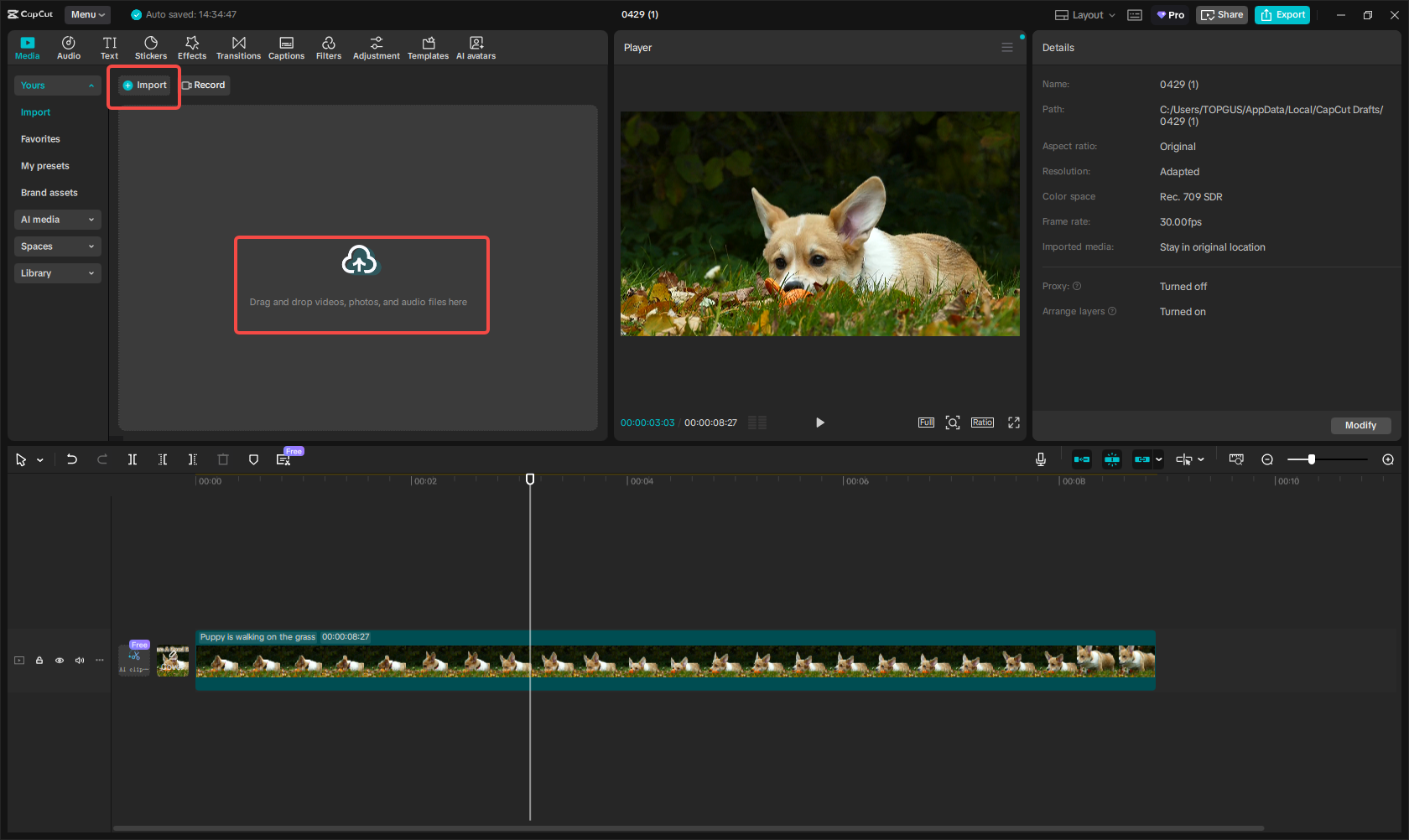 Import video to CapCut