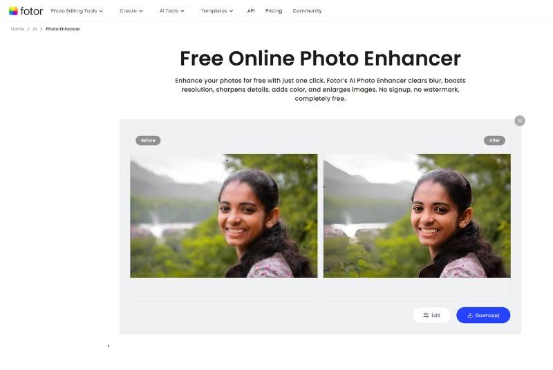 Schnittstelle von Fotor - ein effektiver Bildqualitätsverstärker