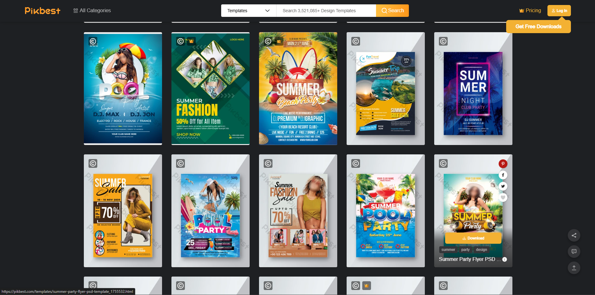 Interface of Pikbest - another place to find Photoshop flyer templates