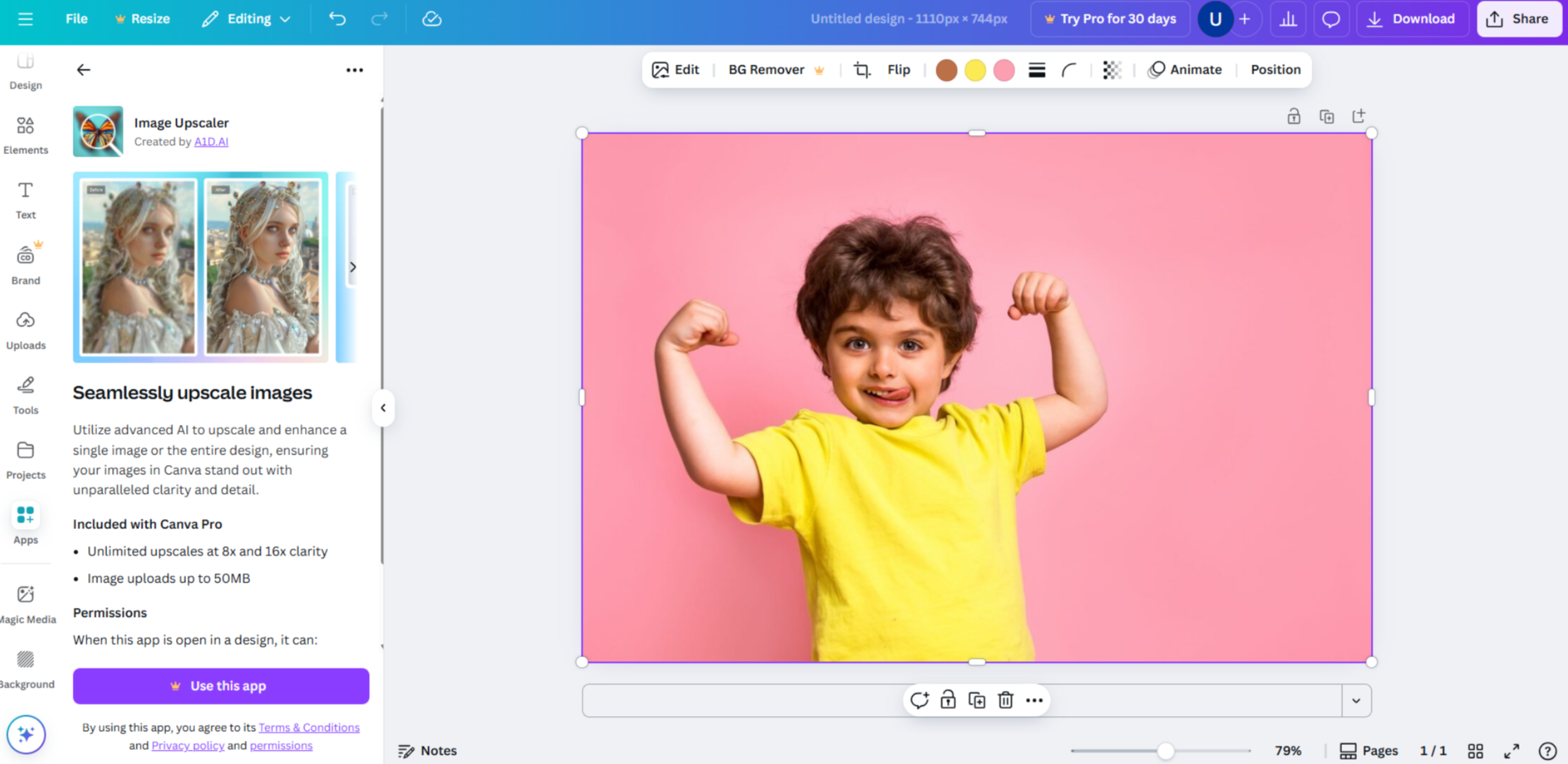 Using the Canva AI image enhancer