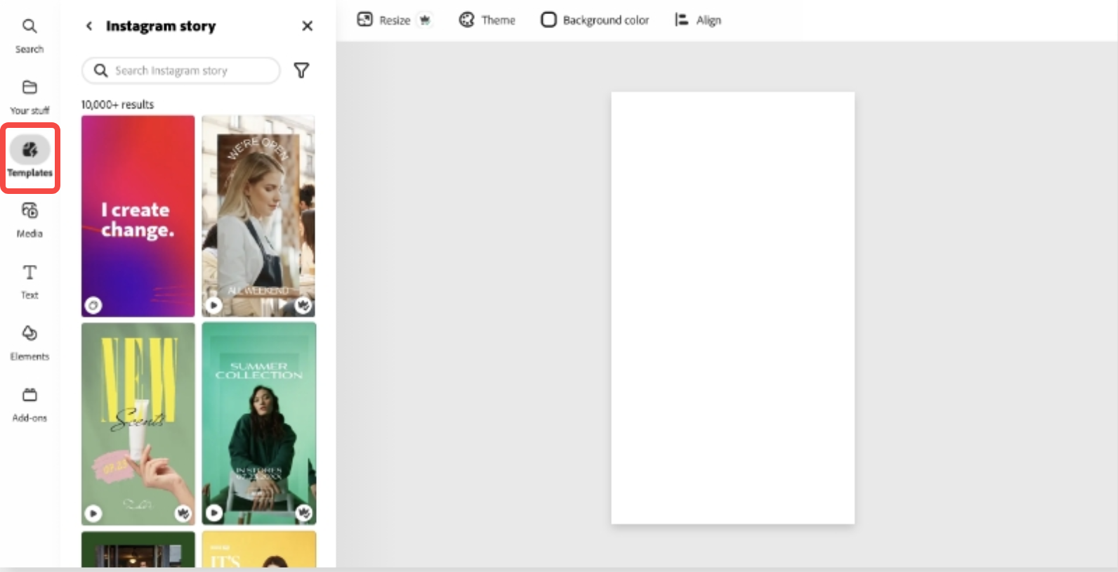 اختيار قالب مناسب في محرر الفيديو Adobe Express