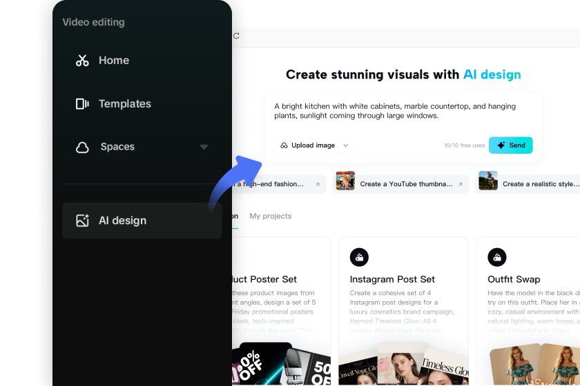 Entering an interior design prompt in CapCut
