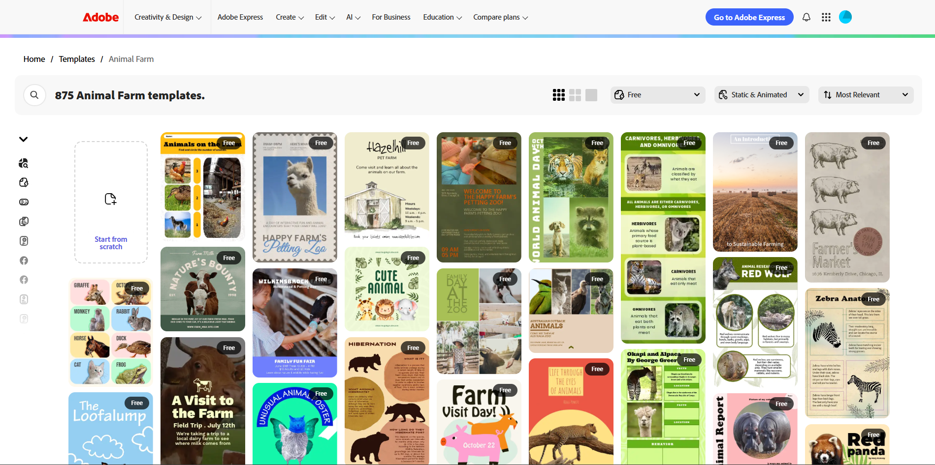 Interface of Adobe - a professional tool for making animal farm poster