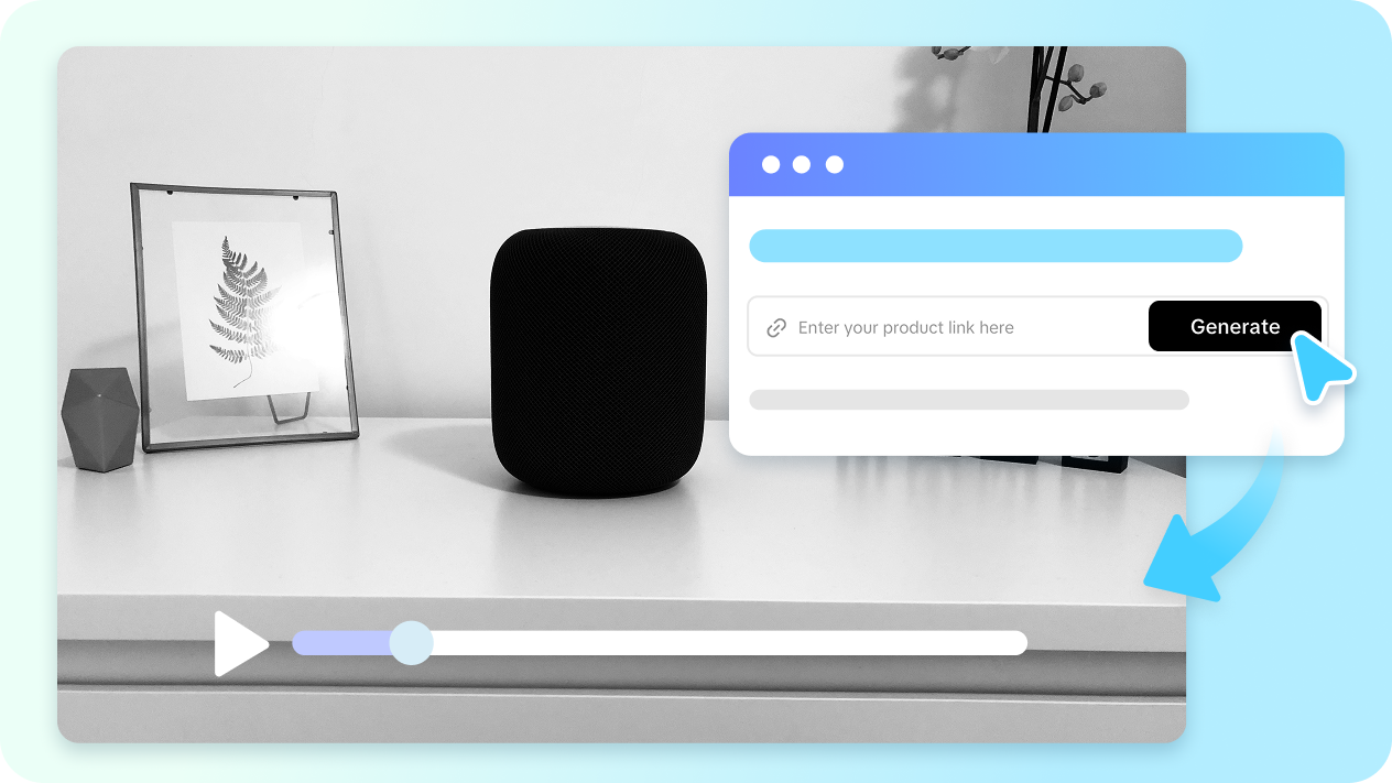 Erstellen Sie sofort Videos aus Produktlinks oder Medien.