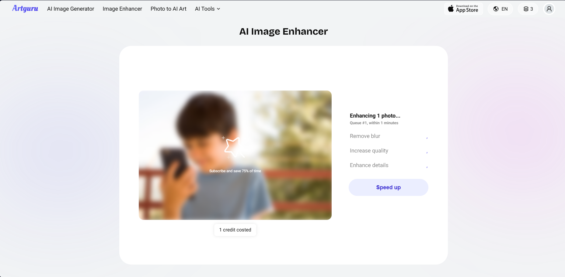 Enhancing an image with the ArtGuru photo enhancer