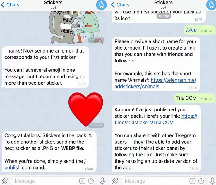 Pubblica il pacchetto di adesivi