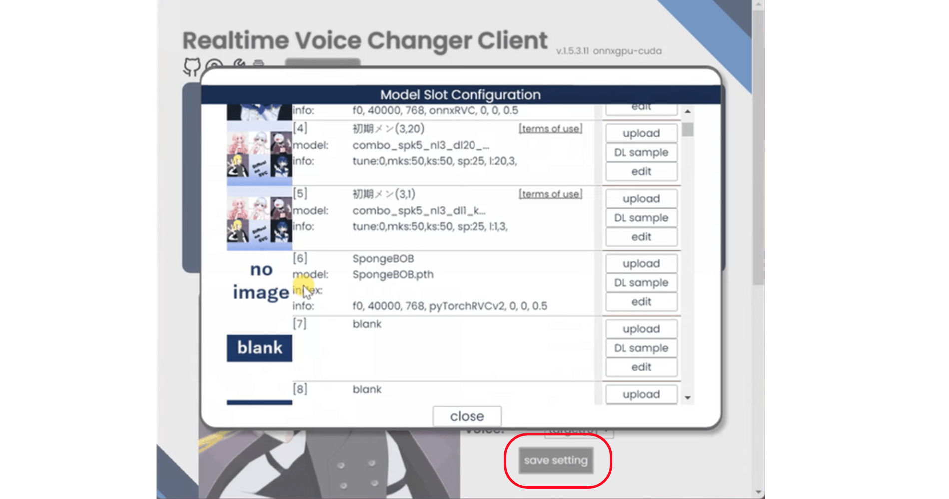 Save custom settings in W-Okada voice changer for future use